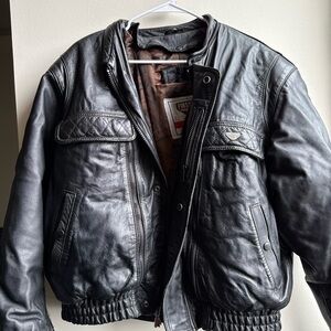 Men's Vintage Leather Motorcycle Jacket. Heavy with Printed Liner